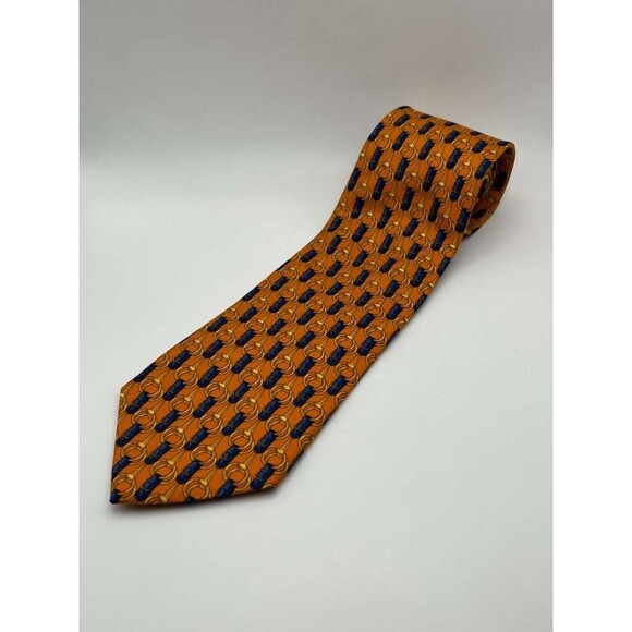 Vintage Brooks Brothers Orange Blue Horse Bit Silk Necktie - Picture 4 of 4